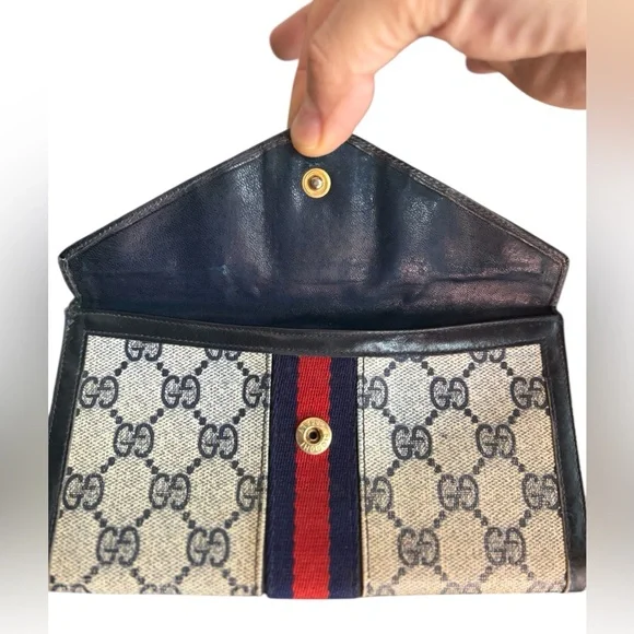 Gucci Beige GG Canvas Wallet with Red and Navy Web Stripe - Picture 7 of 9